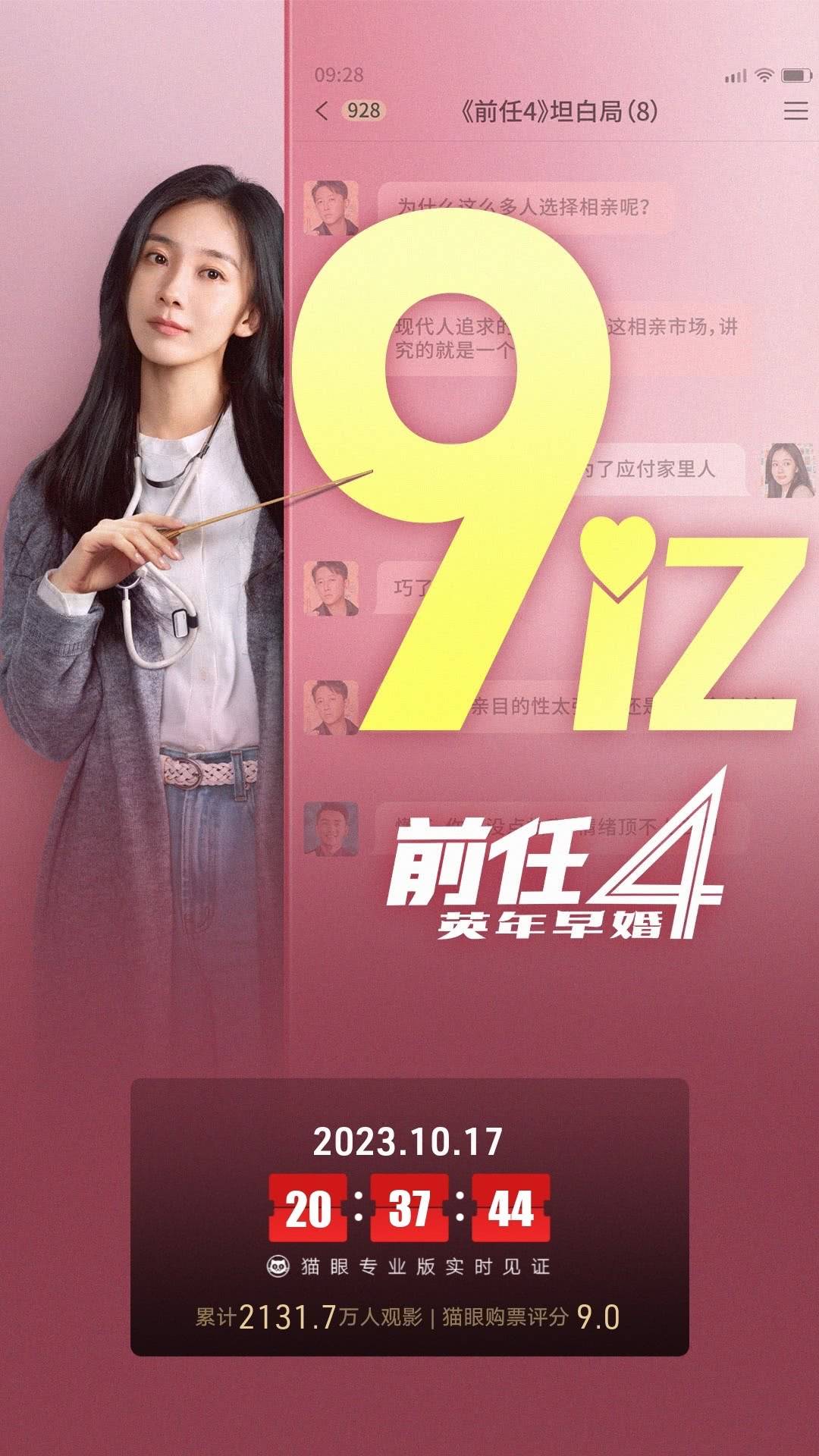《前任4》上映第20天累计票房破9亿 ​​暂居2023年内地电影票房榜第15位