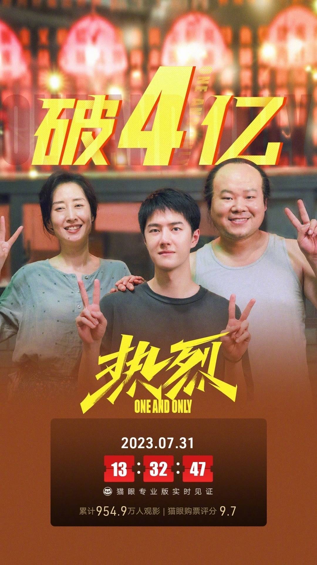 黄渤王一博主演电影《热烈》上映第4天累计票房破4亿 累计观影人次954.9万