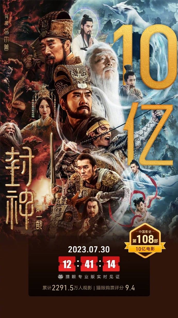 国产神话系列大片《封神第一部》上映第11天总票房破10亿
