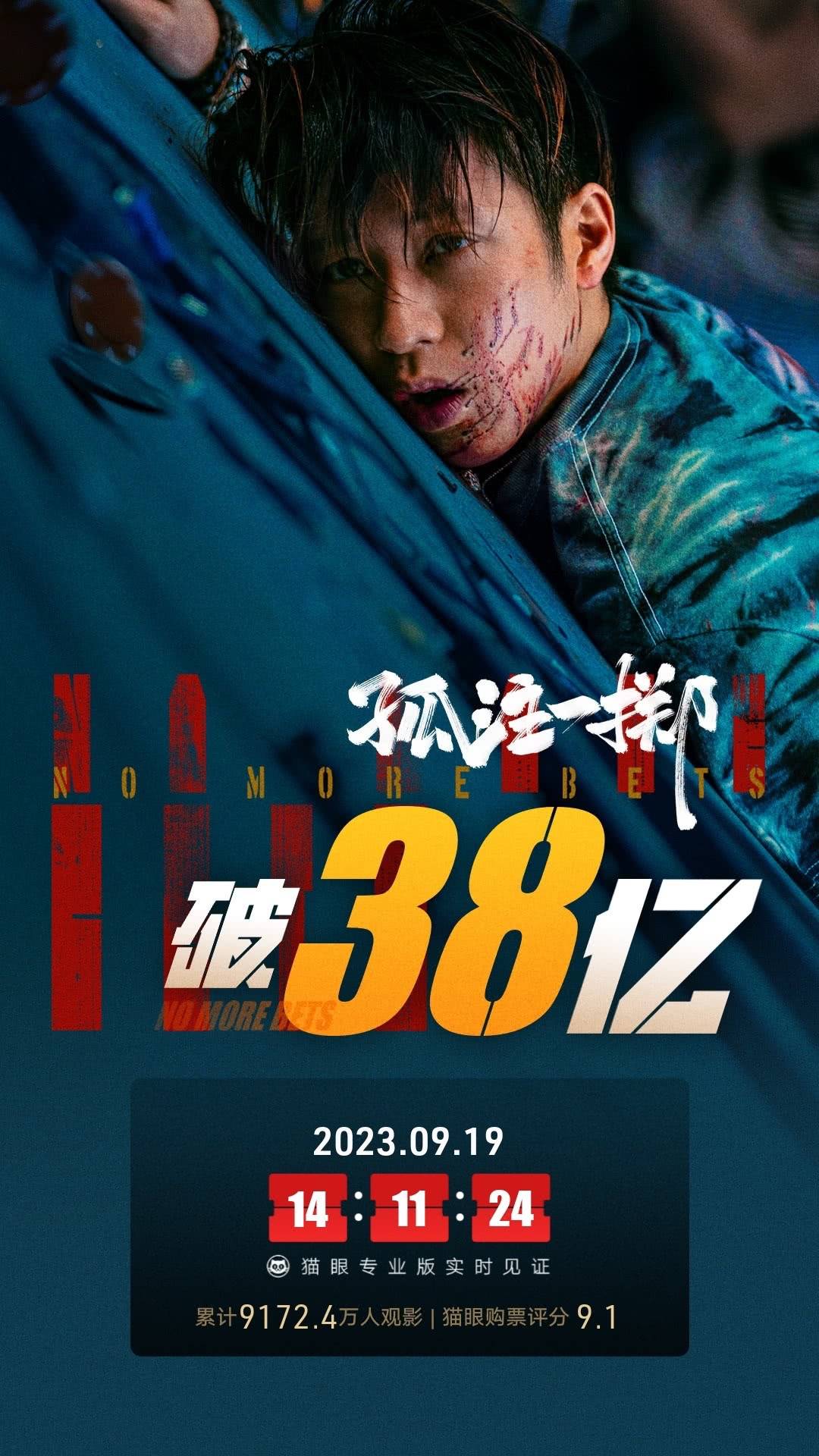 《孤注一掷》上映第43天累计票房破38亿 暂居2023年度内地电影票房总榜第三位