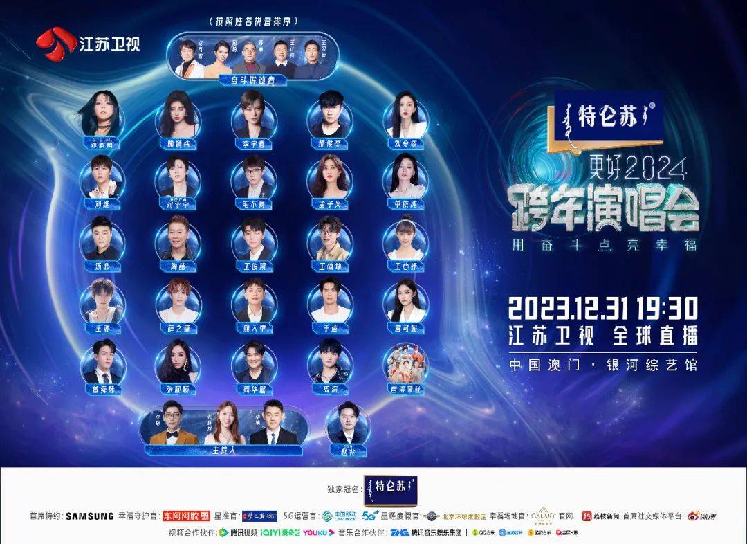 《更好2024江苏卫视跨年演唱会》全阵容来了，用音乐解答“幸福是什么”
